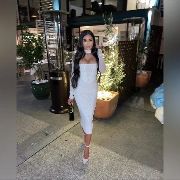 NWOT House of CB Milarose White Mesh Cut Out Corset Midi Dress sz M - Picture 5 of 13